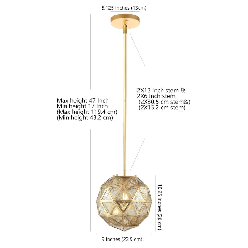 SAFAVIEH Lighting Cheong Pendant - 9" x 9" x 46.5" - Gold/Clear - 9Wx9Dx47H