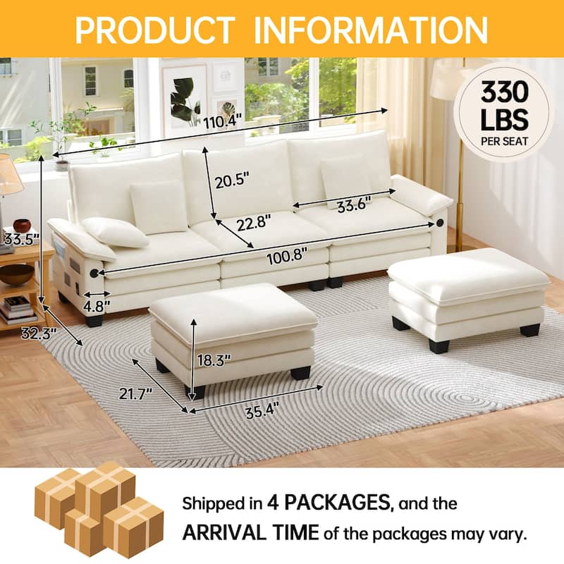 Living Room Furniture Sets, Modular Sectional Sofa Set with Ottoman for Living Room, Convertible Sofa Couch