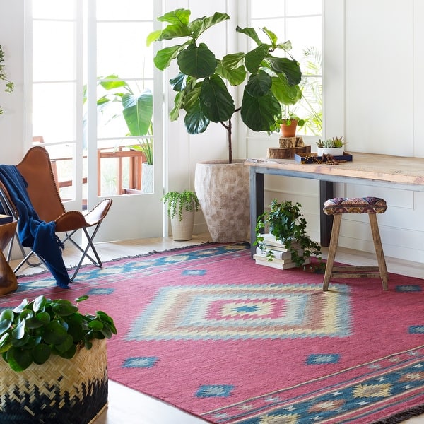 slide 2 of 11, Livabliss Fernie Hand-woven Southwestern Wool Area Rug Red/Ivory - 10' x 14'