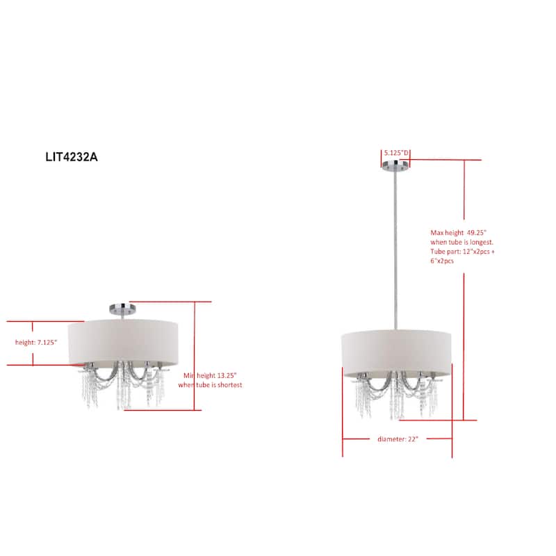 SAFAVIEH Lighting Shonna Adjustable 5-Light Chrome Pendant - 22"x22"x13.25 - 49.25" - 22Wx22Dx49H