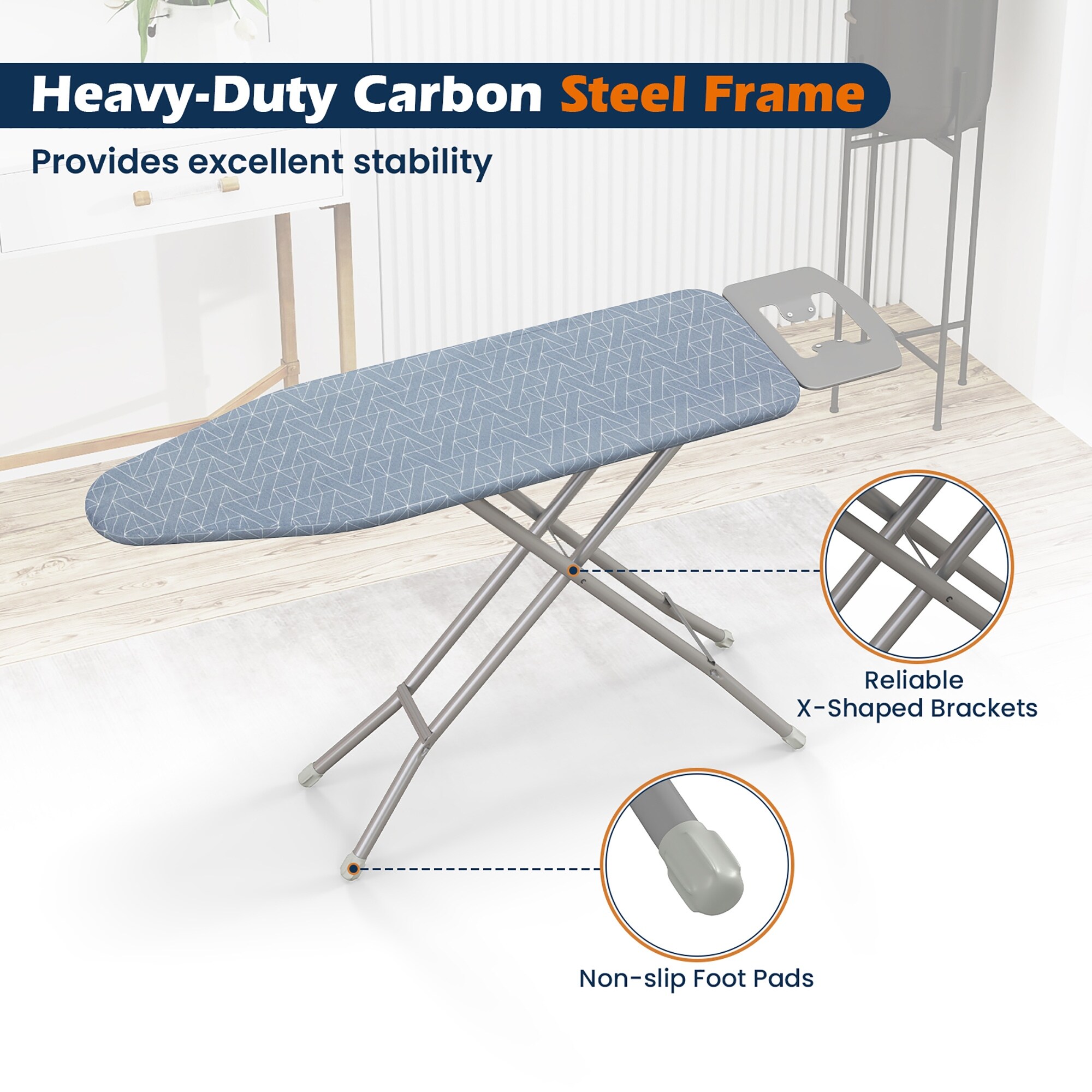 Gymax 48'' x 13.5'' Carbon Steel Ironing Table w/ 7-Level Height