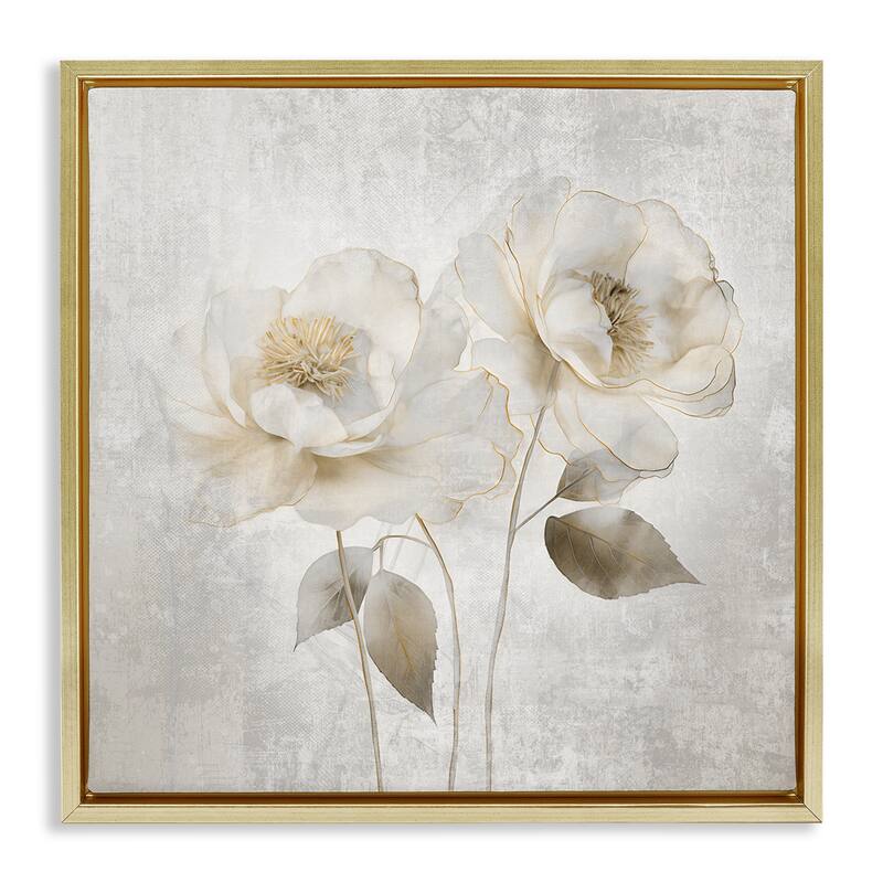 Stupell Contemporary Muted Blossoms Framed Floater Canvas Wall Art Design By Irene Weisz - 25 x 25 - Gold