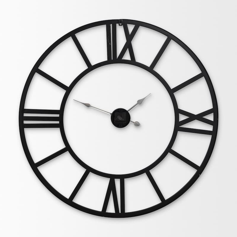 Stoke Matte Black Iron 42" Round Wall Clock - 42.1"W x 2.1"D x 42.1"H