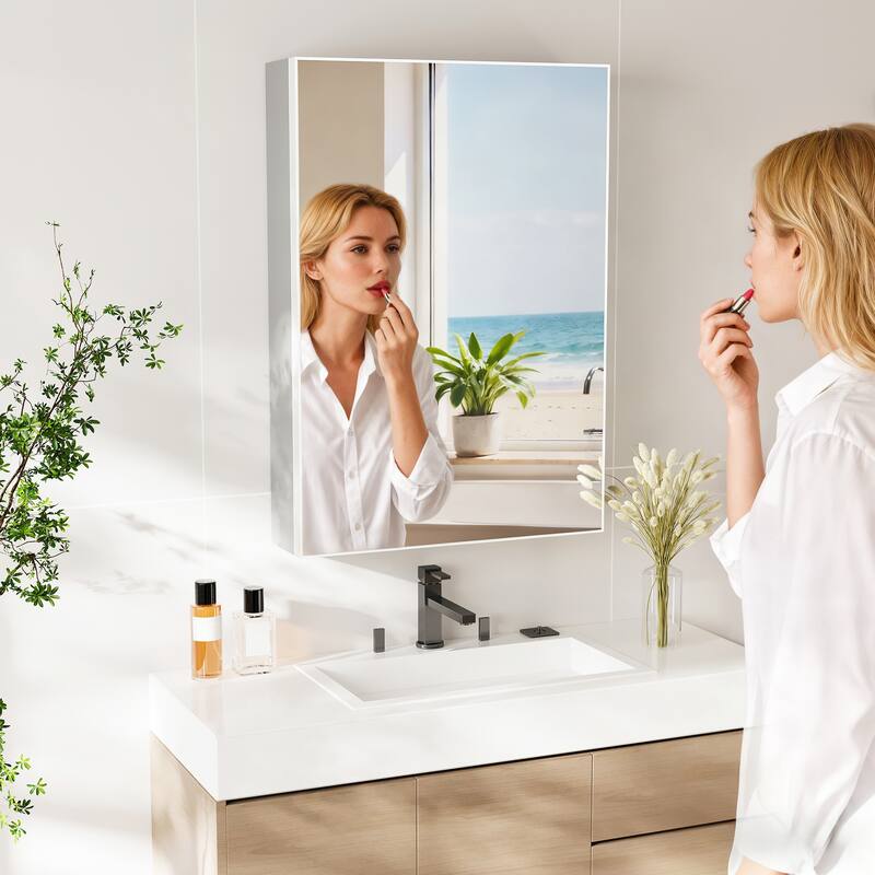 Bathroom Mirror Medicine Cabinet Recessed or Surface Mount with Adjustable Shelves - 20x5x28 inch