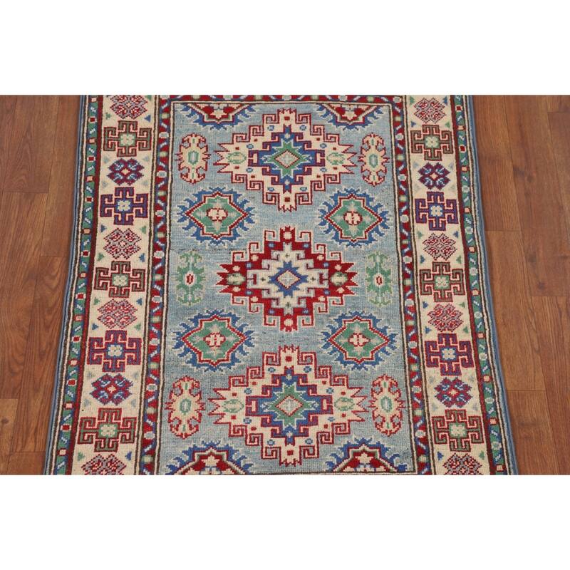 Light Blue Kazak Accent Rug Hand-Knotted Bedroom Wool Carpet - 2'7" x 3'10"