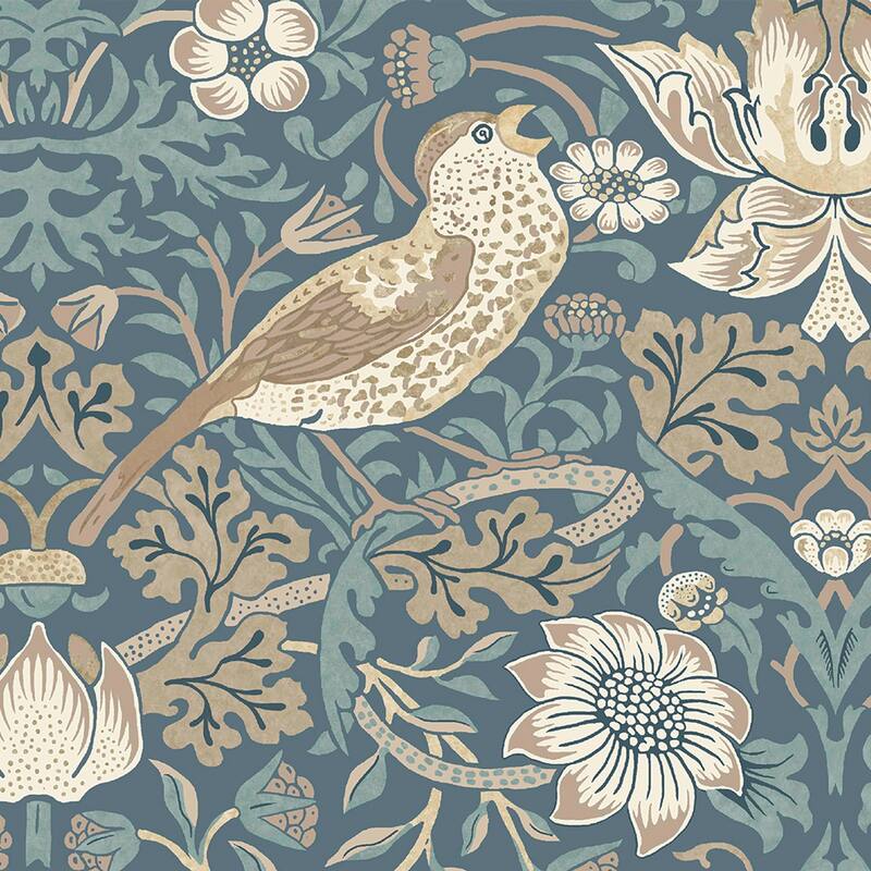 William Morris Strawberry Thief Washed Blue Wallpaper