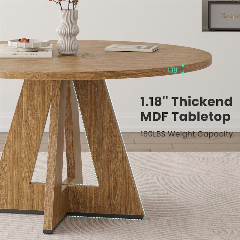 47" Large Round Dining Table with Sturdy Metal Base for 4-7 People