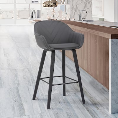 Crimson Gray Faux Leather and Black Wood Bar or Counter Height Stool