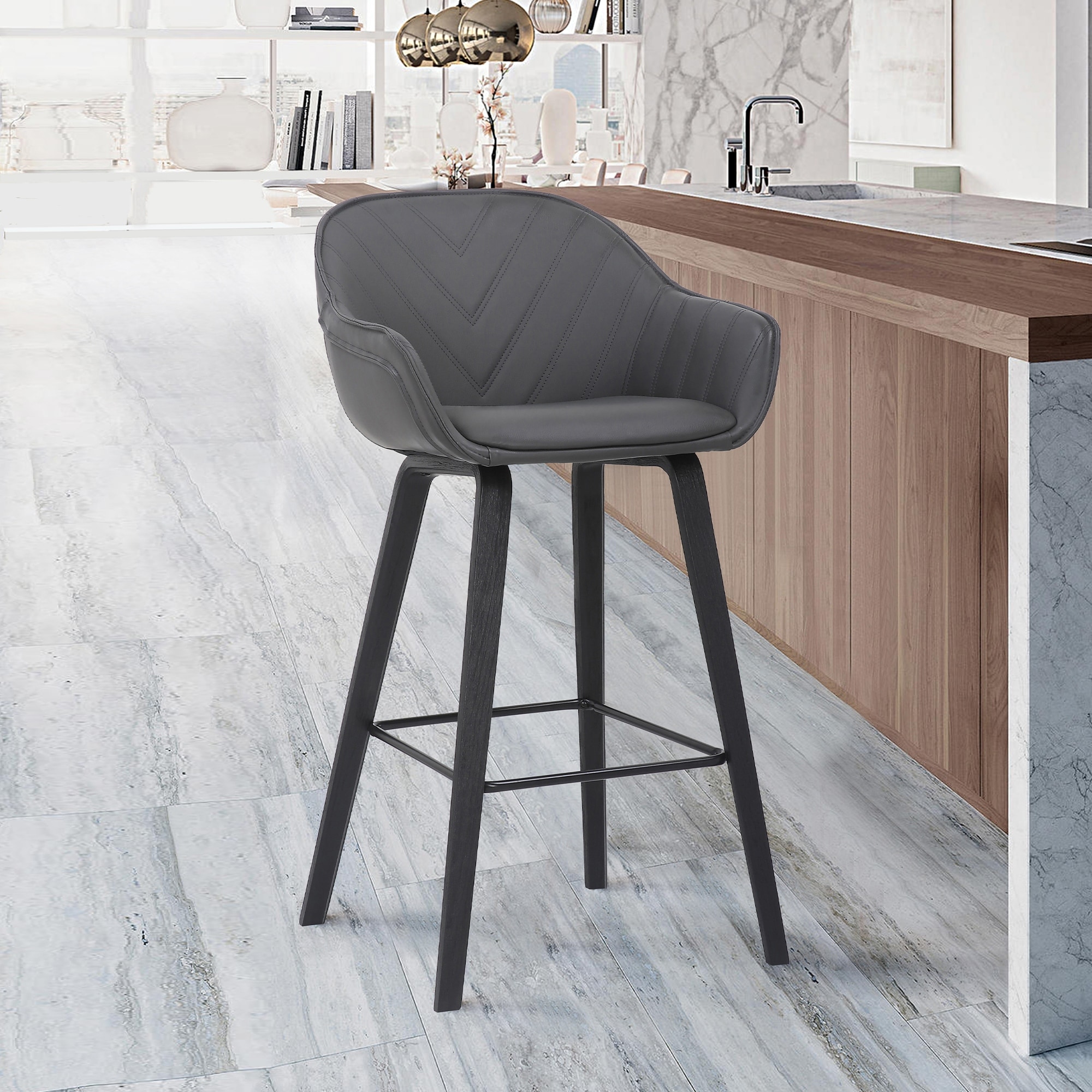 Crimson Gray Faux Leather and Black Wood Bar or Counter Height Stool