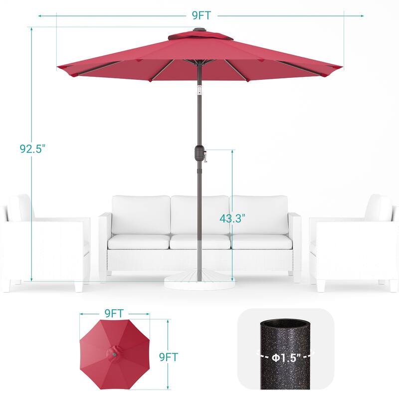 Bonosuki 9ft Patio Umbrella Market Table Umbrella with Tilt and Crank
