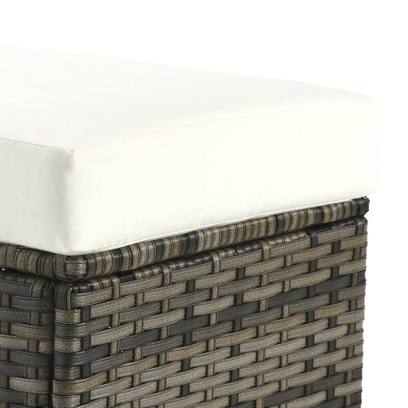 Outdoor Patio PE Wicker Ottoman with Cushion Set of 2