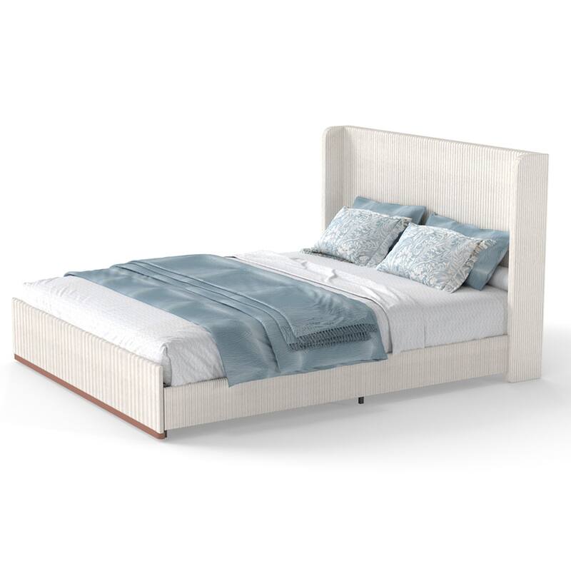 Corduroy Upholstered Platform Bed, Wingback Headboard Bed Frame