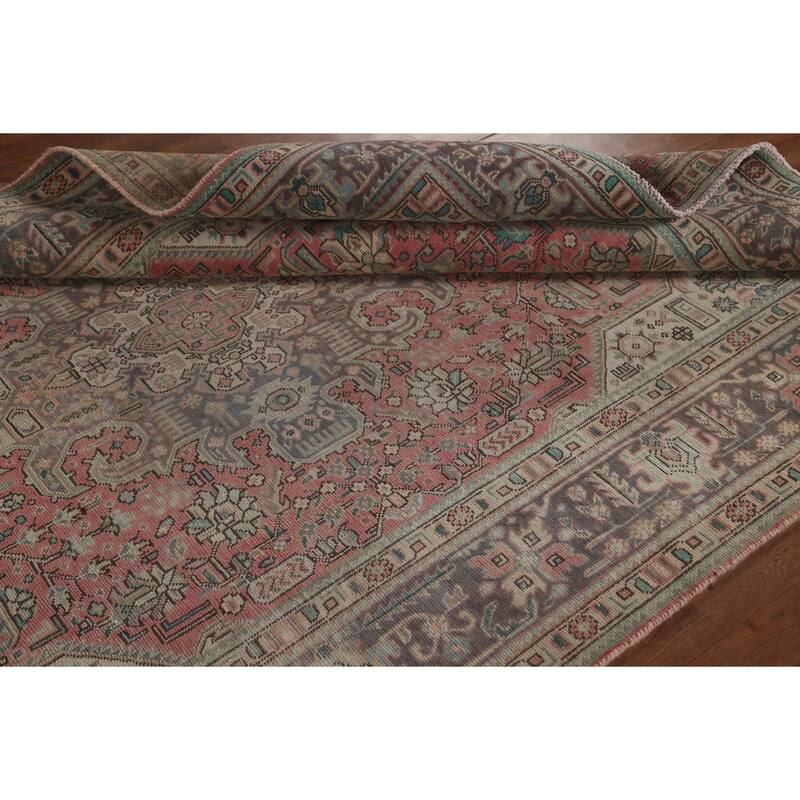 Distressed Tabriz Persian Vintage Area Rug Hand-Knotted Wool Carpet - 6'5" x 9'7"
