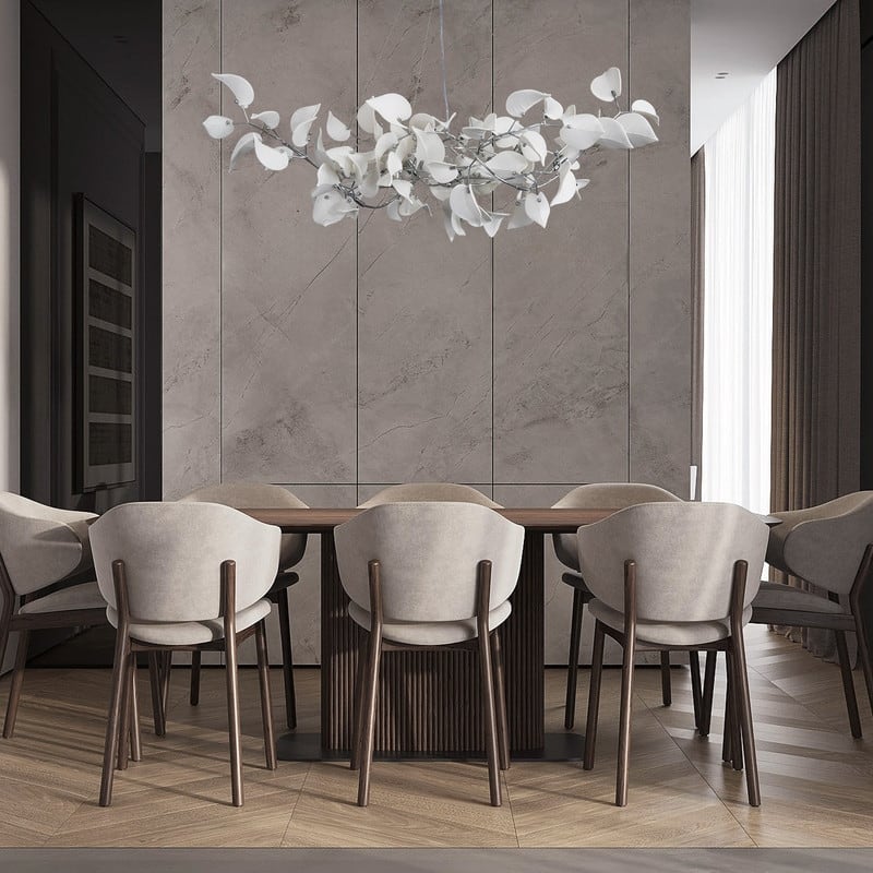 KAYLA 31.5" 6-Light Luxury Gold Round Chandelier, Modern Ceramic Leaf Branch