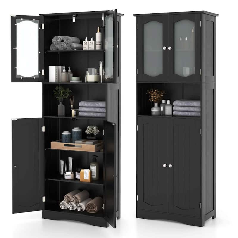 Costway 64.5" Tall Bathroom Cabinet with Tempered Glass Doors - See Details