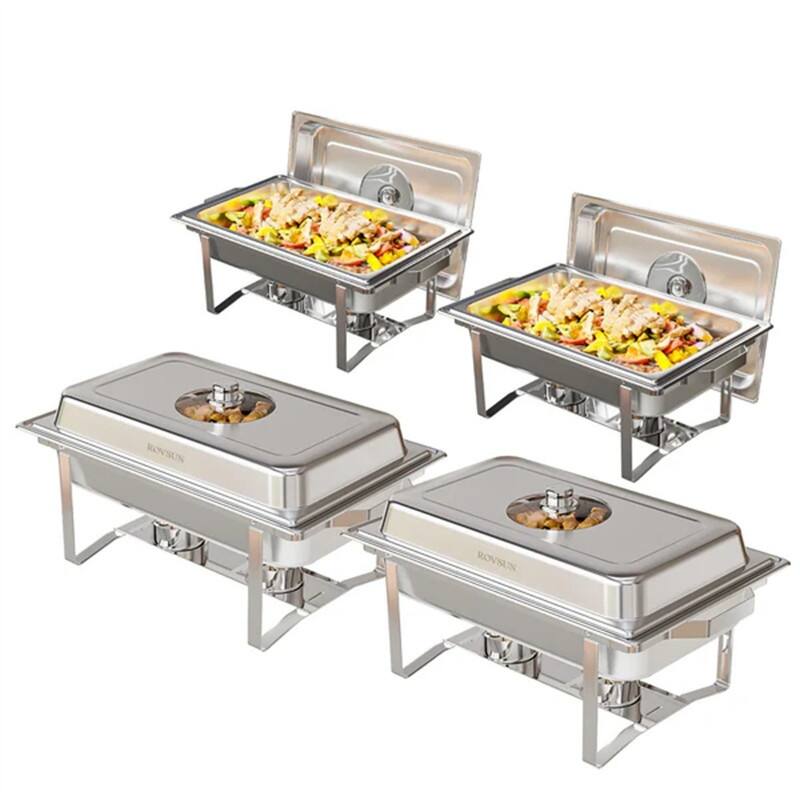8 QT Rectangular Stainless Steel Chafing Dish Buffet Set - Silver-4Pcs