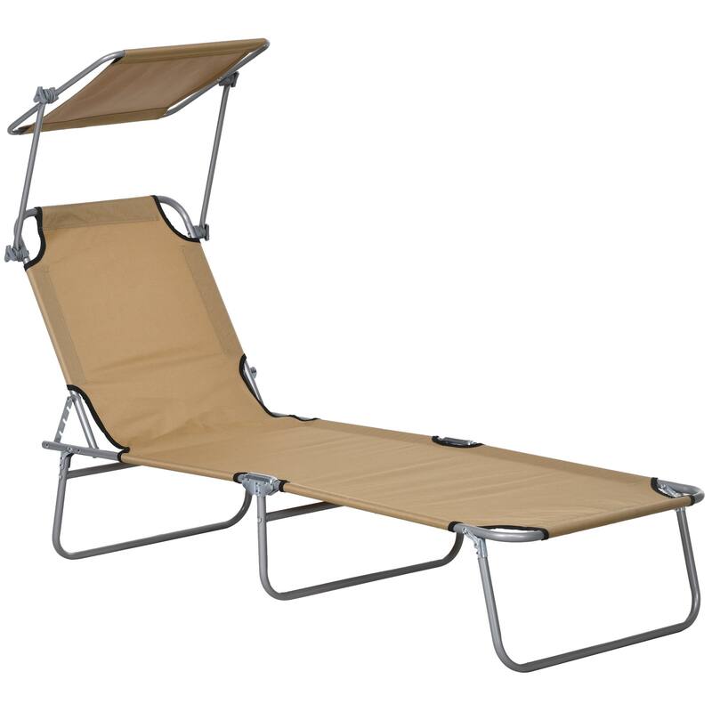 Outdoor Sunbathing Folding Recliner with Canopy Awning