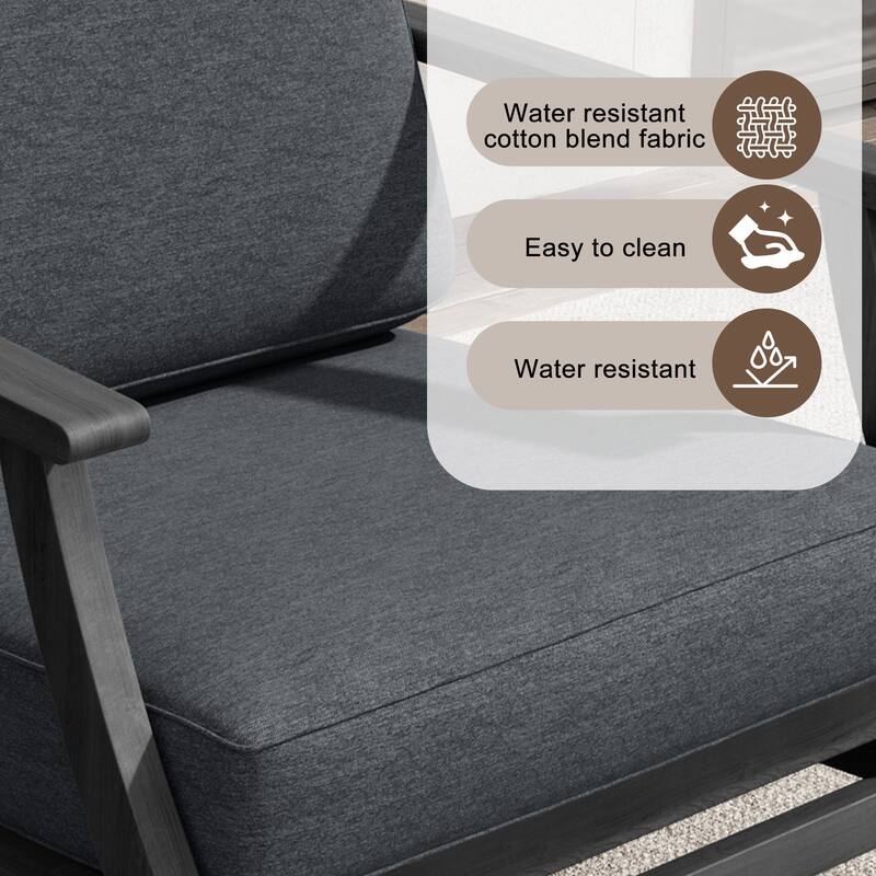 Teak Outdoor Patio Club Chairs Loveseat with Cushions