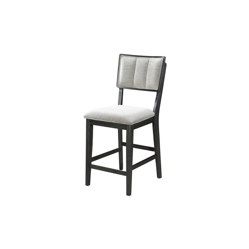 2Pc Black/Light Grey Counter Height Chair Counter Stools Full Back Wood Fabric Wooden Dining Room Furniture