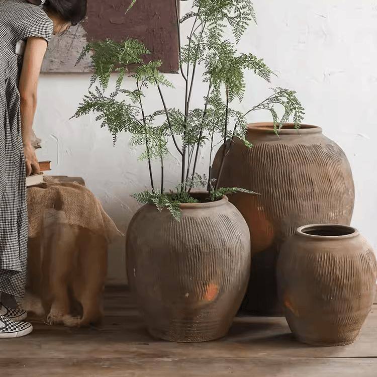 RusticReach Round Earthenware Brown Pot