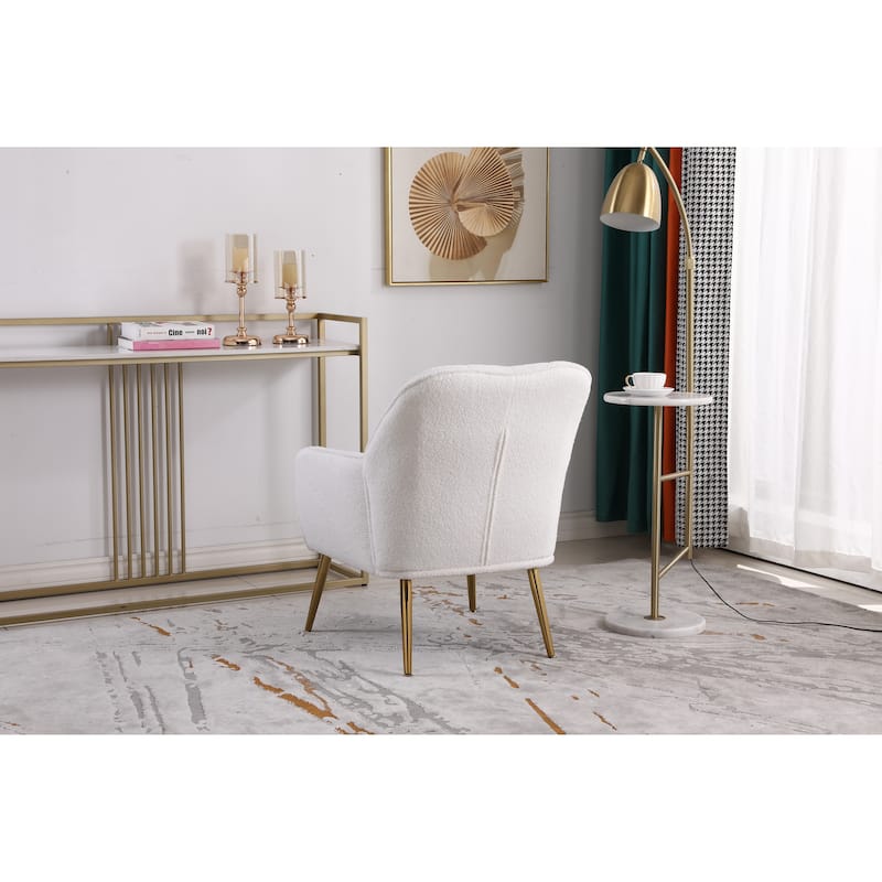 Modern Soft White Teddy fabric Ivory Ergonomics Accent Chair Living Room Chair