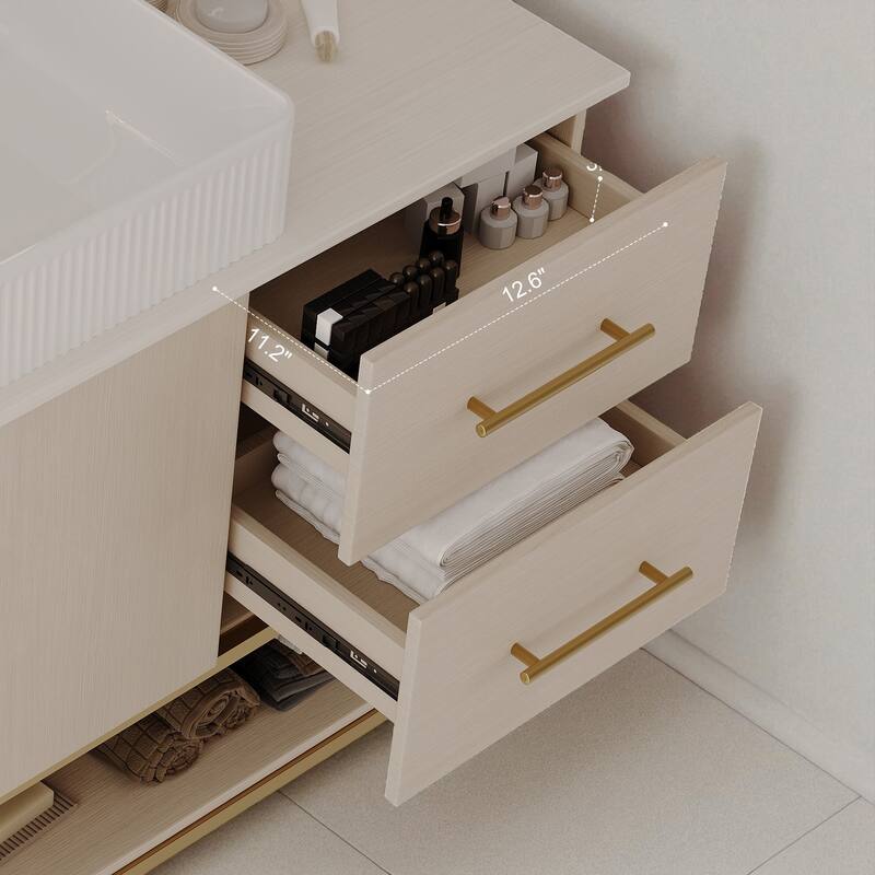 47.2" Modern Bathroom Vanity with Ceramic Vessel Sink, Gold Stainless Steel Base and Storage Cabinet