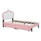 preview thumbnail 5 of 25, Twin Size Upholstered Princess Bed with Crown Headboard and 2 Drawers, Platform Bed in White+Pink
