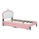 preview thumbnail 6 of 9, Twin Upholstered Leather Princess Bed w/ Wheel and 2 Drawers, Crown Headboard for Kids Teens,White Pink
