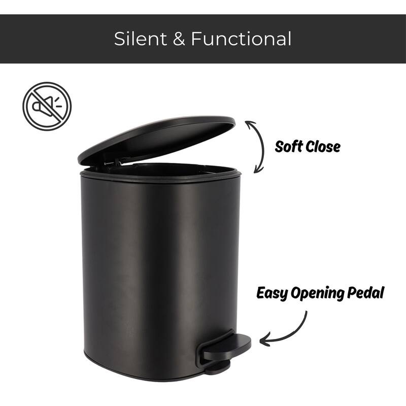 Stylish Metal Trash Can with Silent Soft Close Lid 5L - 1.3 Gal Foot Pedal - 1.3 Gallons