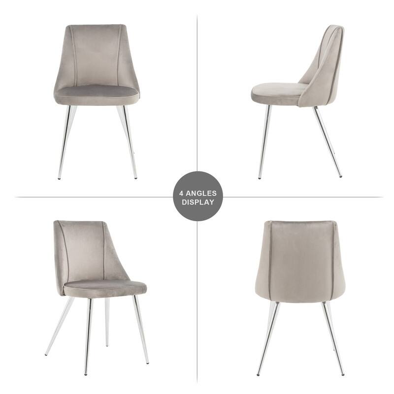 Modern/Simple Velvet Fabric Dining Chairs with Chrome Metal Legs Set of 4