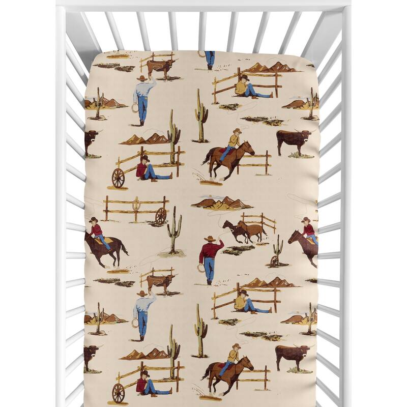 Sweet Jojo Designs Tan Brown Western Cowboy Boy 2 Pack Fitted Crib Sheets Wild West Horseshoe Southern Country Horse Cow Animal