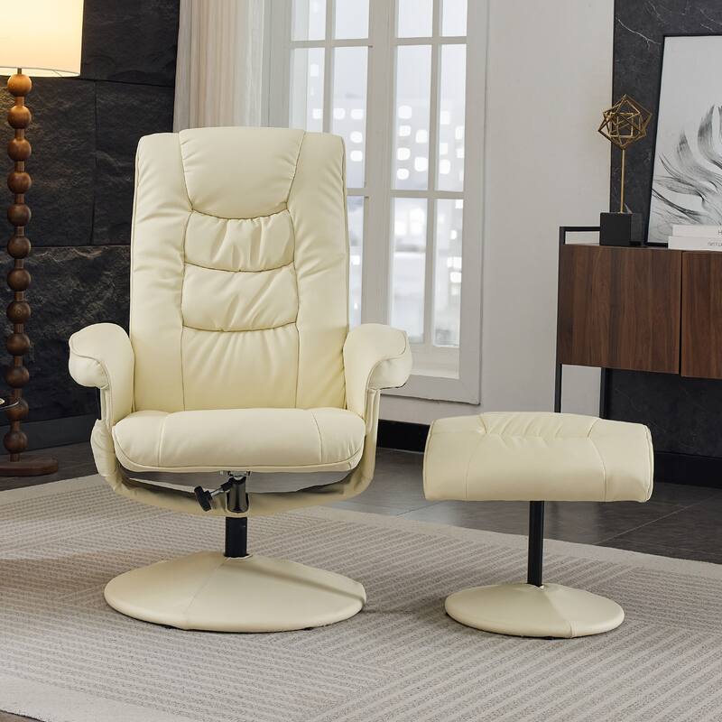 Recliner Chair with Ottoman - 360° Swivel Massage Lounge Chair with 5-Point Vibration & Heated Seat, 140° Adjustable PU Recliner