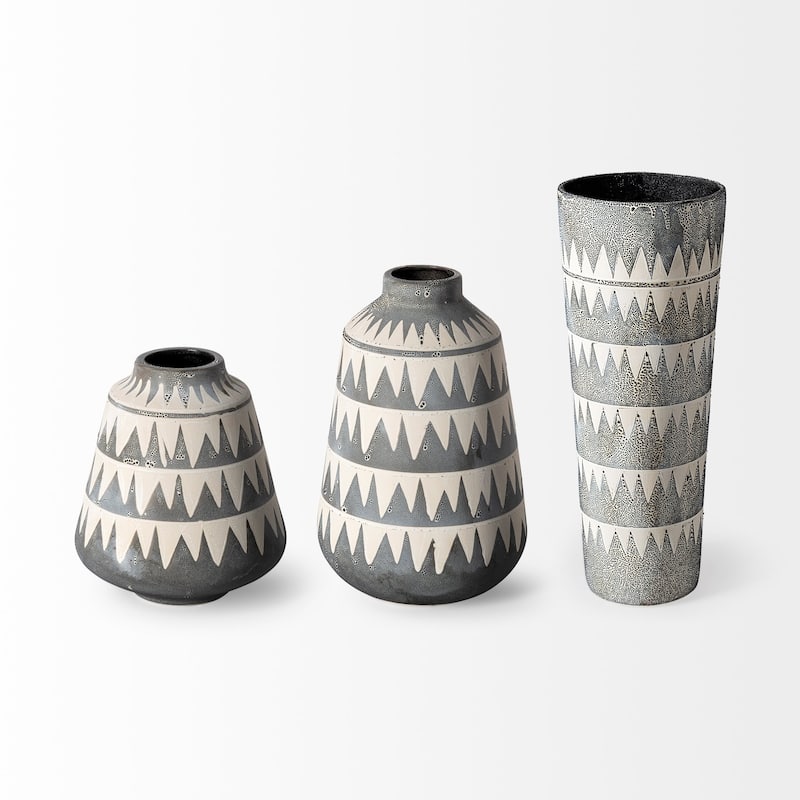 Modern Gray & Ivory Ceramic Vase 10-Inch Abstract Matte Cylinder Decor for Table - 7" x 7" x 10"