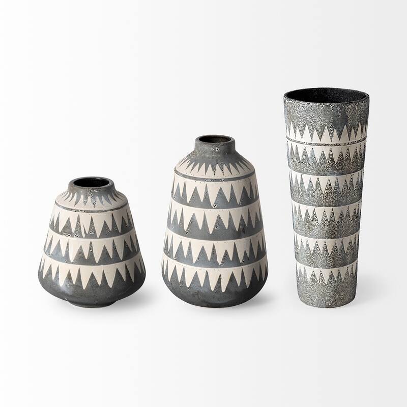 Gray and Ivory Triangle Pattern Ceramic Vase