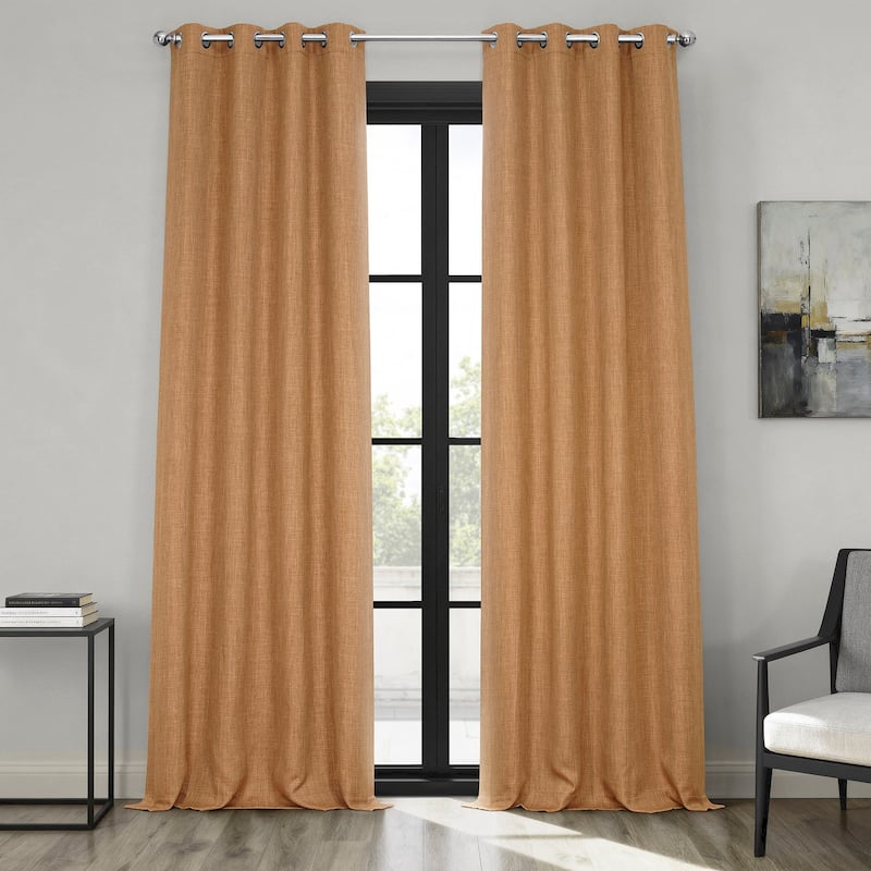 Exclusive Fabrics Grommet Textured Faux Linen Room Darkening Curtains for Bedroom & Living Room Curtains (1 Panel) - 50 X 96 - Butterscotch