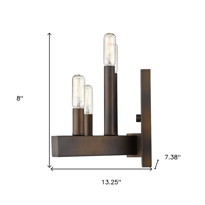 Bronze Metal Wall Sconce Flush Mount, 4 Light Dimmable - 7.38” x 13.25” x 8” (D x W x H)