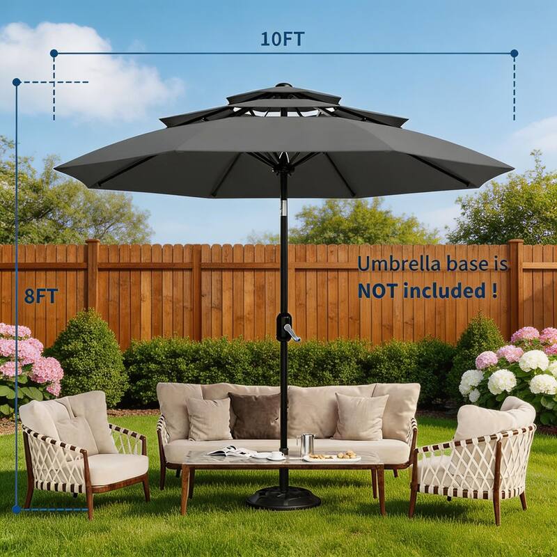 10Ft 3-Tier Patio Umbrella, with Vents, Easy Crank & Tilt