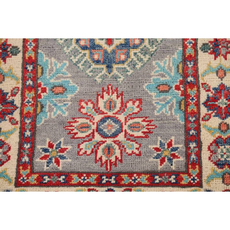 Gray Geometric Kazak Oriental Accent Rug Handmade Wool Carpet - 2'1"x 2'10"