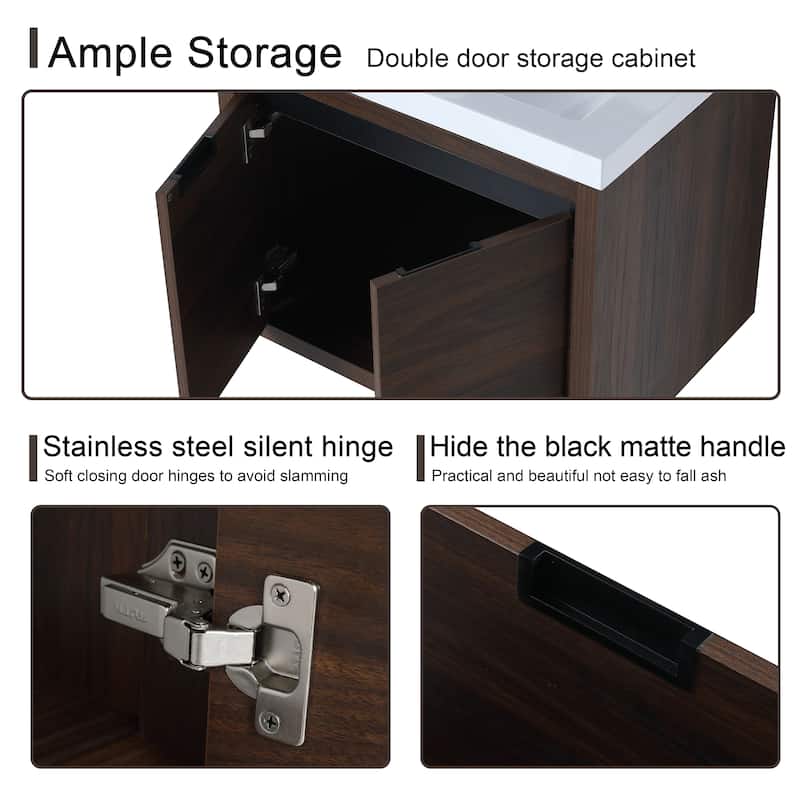 Malwee 24"/48" Floating Bathroom Vanity, Modern Wall Mounted Bathroom Vanity, Single with Resin Top and Soft Close Door