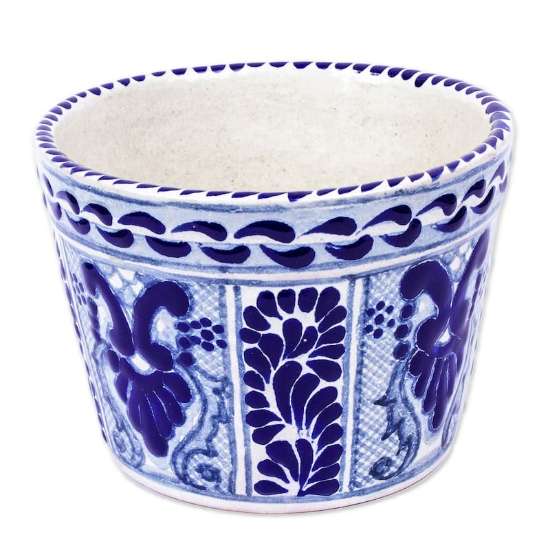 Novica Handmade Puebla Arabesque Ceramic Flower Pot