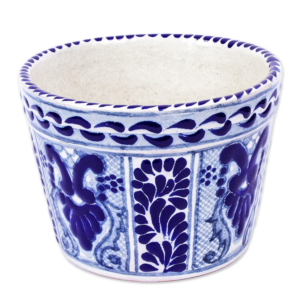 Novica Handmade Puebla Arabesque Ceramic Flower Pot