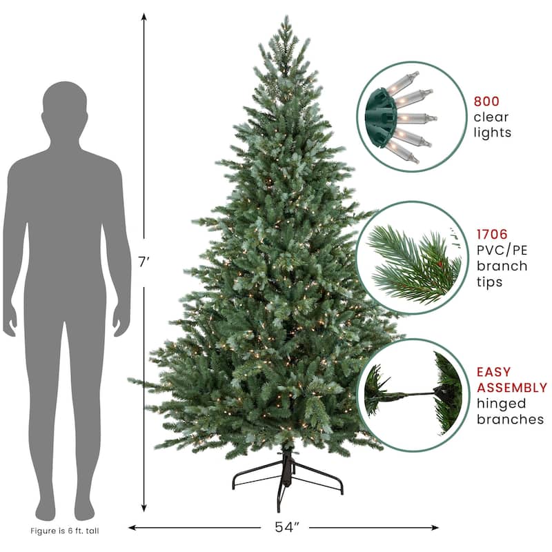 Medium Blue Spruce Artificial Christmas Tree 7' Clear Lights - 7 Foot