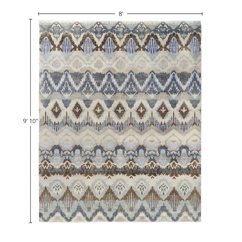 Ikat One-of-a-Kind Handmade Area Rug - Beige, 8' 0" x 9' 10" - 8' 0" x 9' 10"