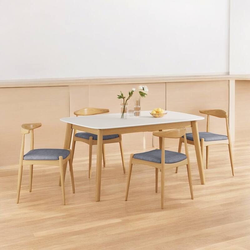 5-Piece Mid-Century Modern Dining Set with Solid Rubberwood Frame Table & Upholstered Chairs for Dining Room and Kitchen