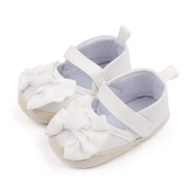 slide 1 of 1, Laurenza's Baby Girls White Bow Flats