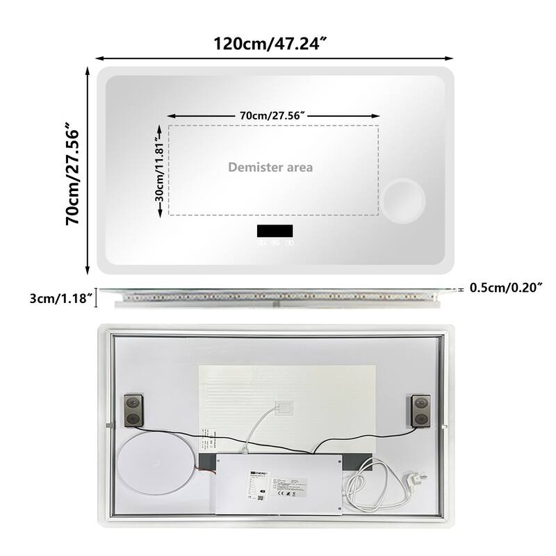 Bluetooth LED Bathroom Vanity Wall Mounted Mirror Double Speakers, 3X Magnifier, Backlit Mirror