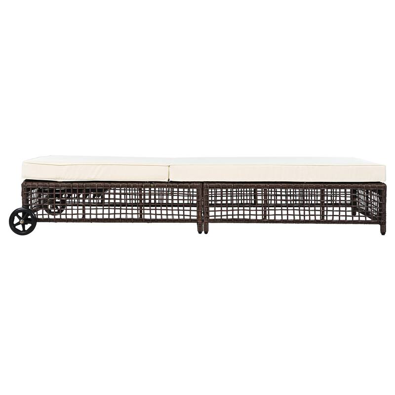 Outdoor Patio Rattan Daybed Sunbed with 5-Position Adjustable Backrest and Wheels