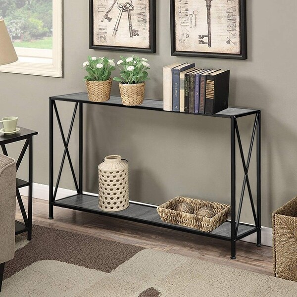 Porch & Den Spreadborough Black/ Grey 1-shelf X-design Console Table. Opens flyout.