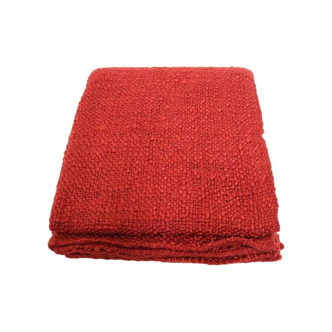 Home&Manor Handcrafted Wool & Cotton Throw Blanket Solid Red