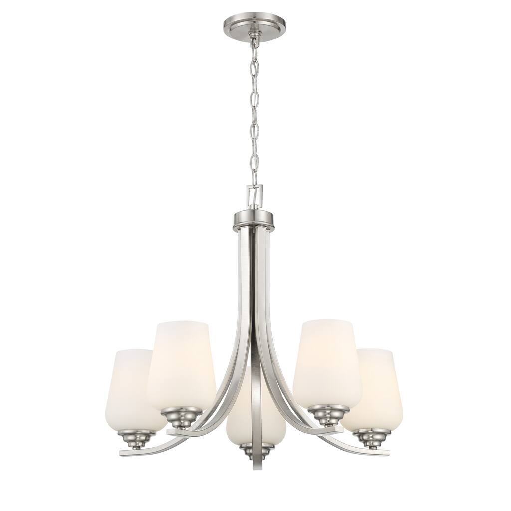 Lavery Shyloh Brushed Nickel & Opal Glass 5 Light Chandelier
